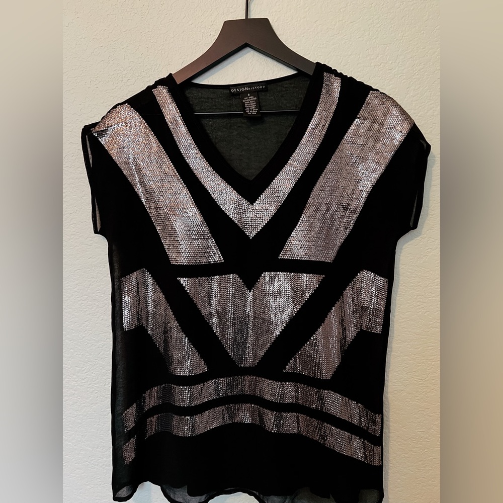 Black sheer top with silver sequin design